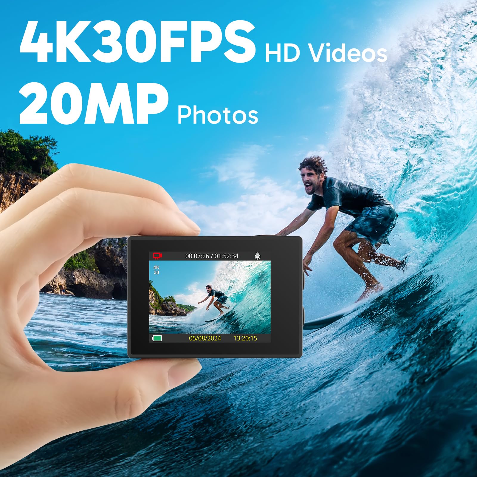 Xalnoreth EK7000 4K30FPS 20MP WiFi Action Camera