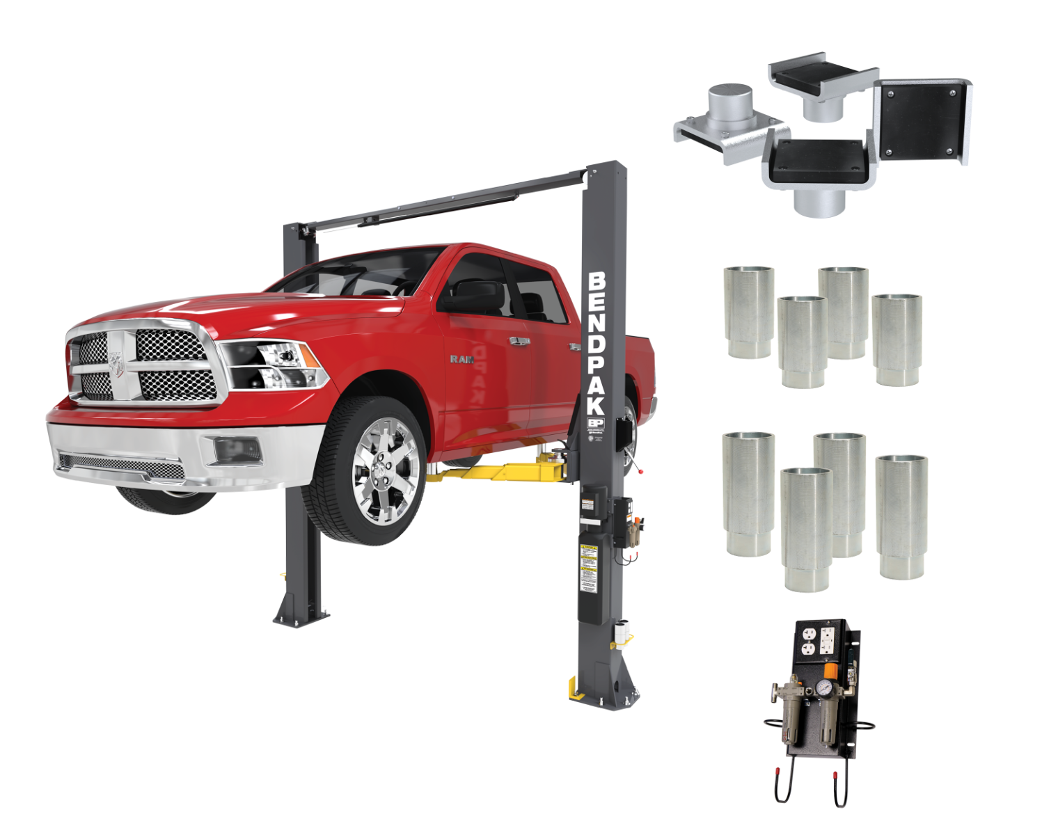 10AP PRO Series BendPak 10AP Pro Series installation kit components designed for proper setup and long term lift reliability.