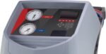 Close-up of the Robinair 34998 control panel featuring high and low pressure gauges, keypad navigation, and digital display for precise A/C recovery and recharge functions