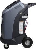 Side profile of the Robinair AC1234-9 AC service machine with large rear wheels, molded housing, and access panels