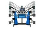 Hofmann 770 wheel aligner with its imaging crossbeam shown moving vertically to illustrate auto camera tracking