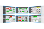 Collage of six wheel alignment software screens displaying various measurement views, adjustment graphics, and real-time vehicle geometry data