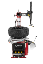 APEX AT26 tire changer showing high-torque electric turntable and swing arm design