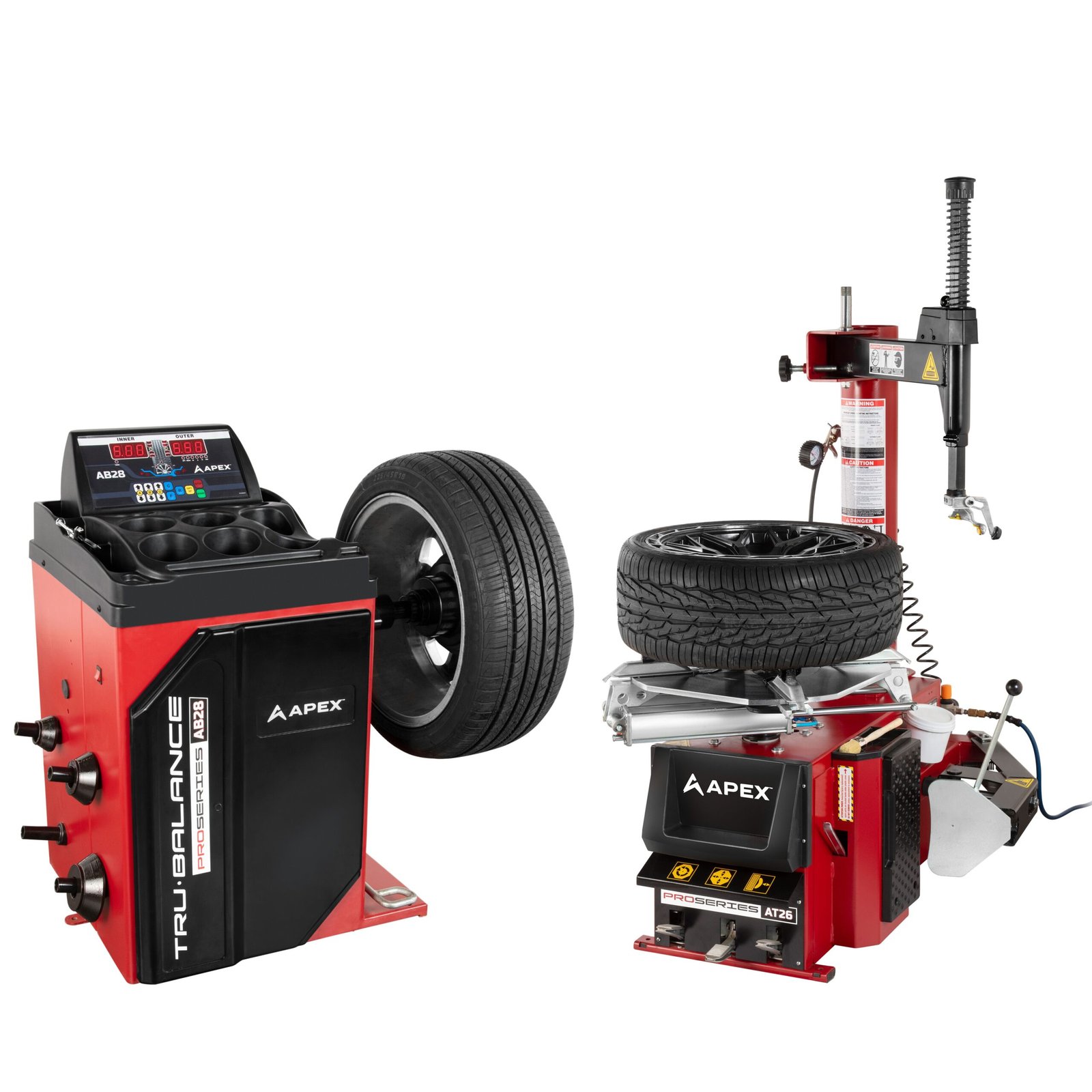 APEX AT26 - AB28 Combo Tire Changer and Wheel Balancer APEX AT26 and AB28 tire changer wheel balancer combo for small shop operations