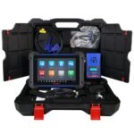 Autel MaxilM IM608Pro II Diagnostic Programming Tool 6010110 Front view of multicolored Touchscreen tablet in its case with connection wires and chargers
