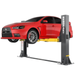 Side profile of the BendPak 10AP-SRT two post car lift with mid rise floorplate and 10,000 lb capacity.