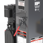 Detailed view of the BendPak 10AP-SRT safety lock mechanism designed for dependable two post lift operation.