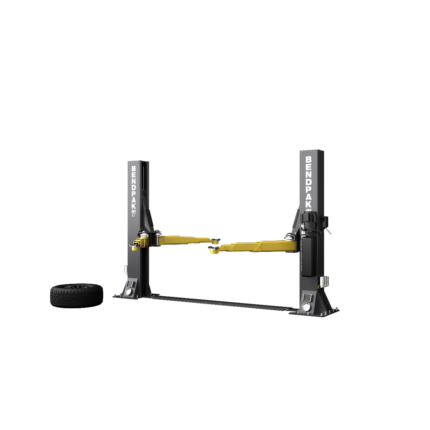 12AP-SRT two-post lift features short columns to maximize ceiling clearance