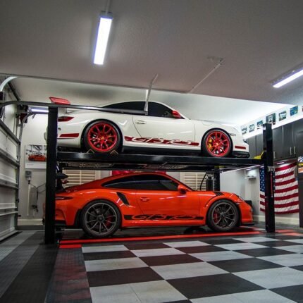 BendPak four-post lift transforms your garage into stacked car storage with showroom-level stability.
