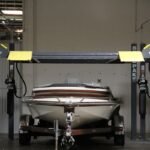 Heavy-duty marine storage lift for boats and trailers. HD-7500BLX power.