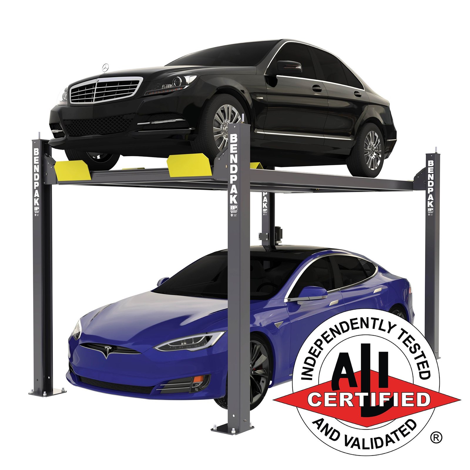 HD-7P BendPak HD-7P 5175510 narrow-width high-rise four-post lift with 7,000 lb capacity and ALI Certified safety.