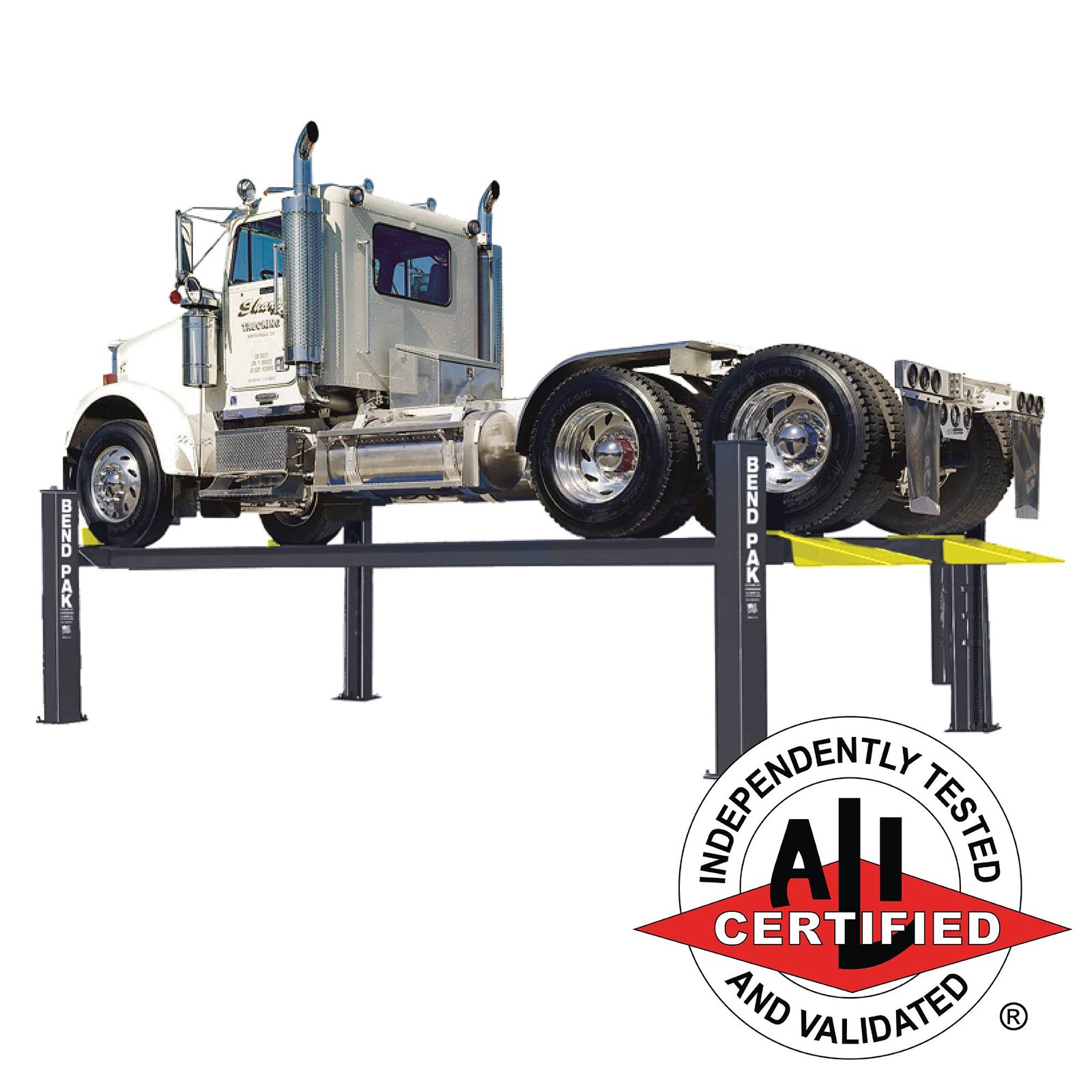 HDS-40X BendPak HDS-40X 5175178 super-duty four-post lift with 40,000-lb capacity and ALI certification.