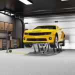 LR-60 5175729 installed in a home garage. 6,000 lb frame-engaging scissor lift built for clean, modern setups.