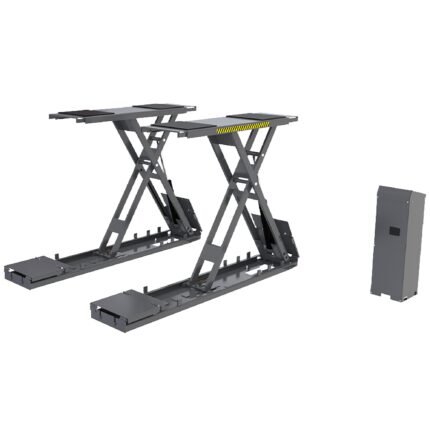 Full-rise frame-engaging scissor lift offering maximum height without taking up shop space