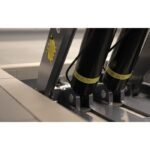 Close-up of the BendPak MDS-6LPF flush-mount lift track system engineered for smooth scissor lift movement.