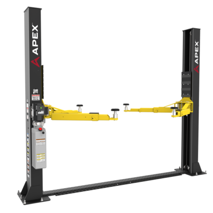 The APEX AL9LC is a top choice for low ceiling garages needing a reliable two post lift. Floorplate design saves overhead space and is available at