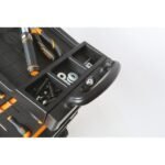 Close-up of Beta Tools C27S-O tool trolley top organizer, showing compartments filled with bolts, washers, and tools for efficient storage. Get it at Wrenchers.com