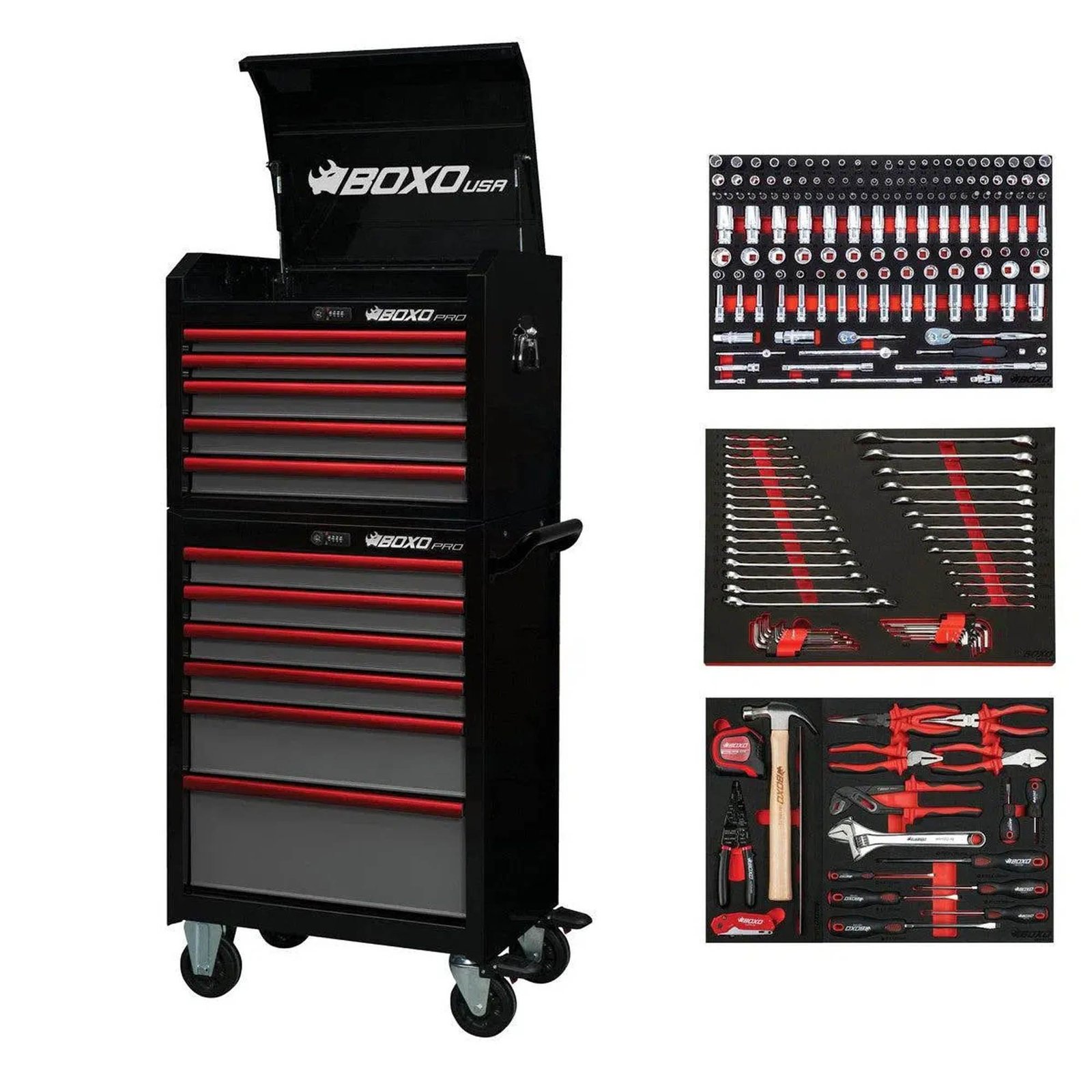 26" Pro Series Toolbox,Top and Bottom with Master Tool Set BoxoUSA Pro Series 26-inch loaded tool box combo with top and bottom cabinets