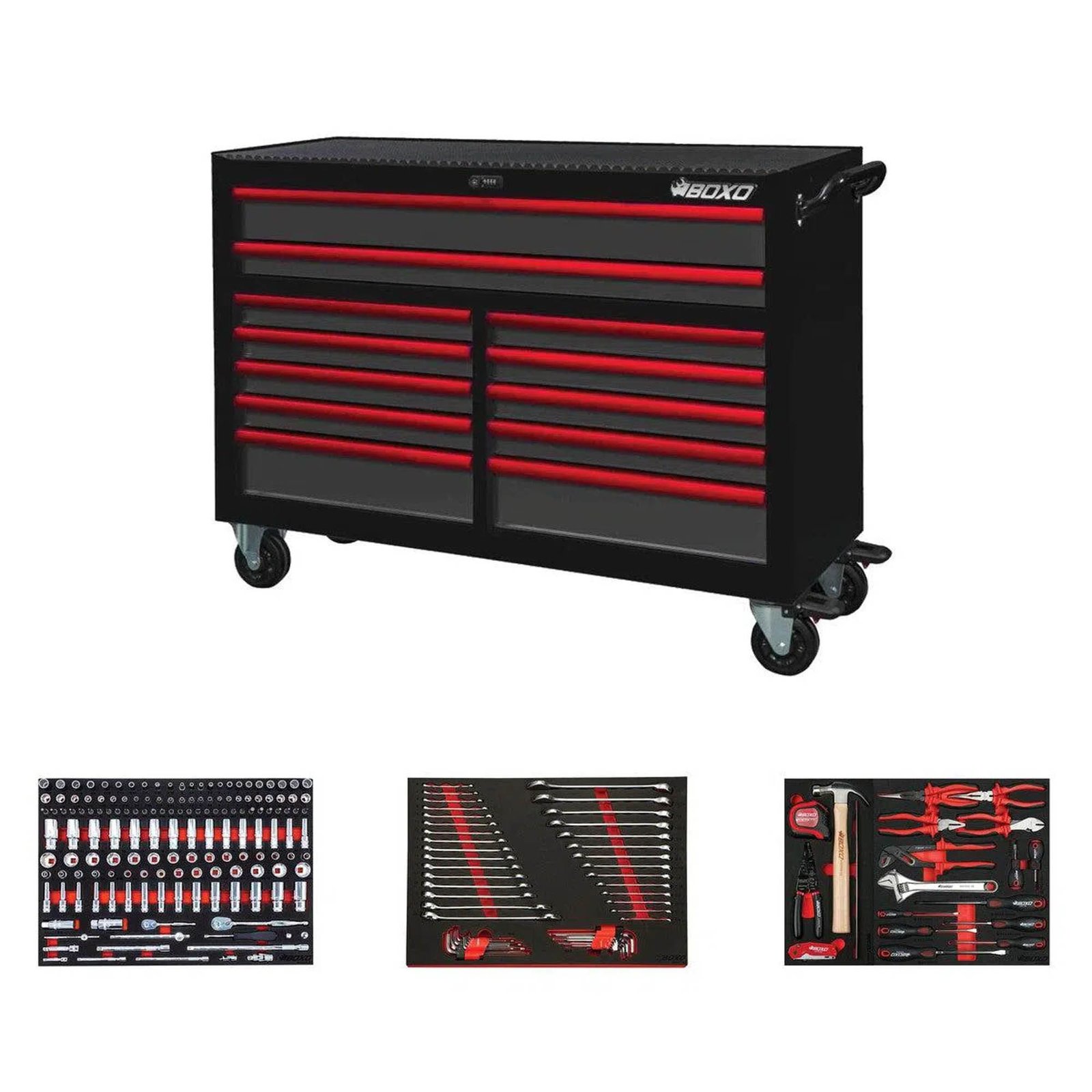 53" Pro Series Toolbox,Bottom with Master Tool Set 53-inch Pro Series loaded rolling tool box with 222-piece master tool set