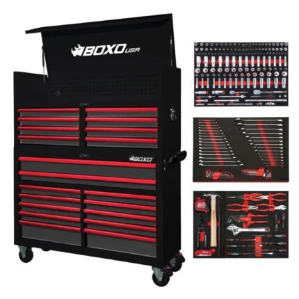 BoxoUSA 53-inch Pro Series loaded tool box combo with top and bottom cabinets