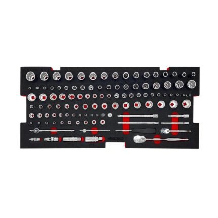 BoxoUSA hand carry tool box with 90-tooth ratchets and deep sockets
