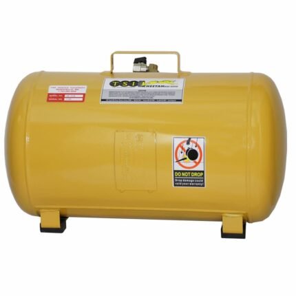 Rear view of the Cheetah CH-10AL Bead Seater, featuring a durable 10-gallon aluminum tank with clear safety and service labels. Get it at Wrenchers.com.