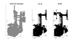 Outline diagram of the Coats RC-45A tire changer showing overall height, width, and depth dimensions with red measurement arrows