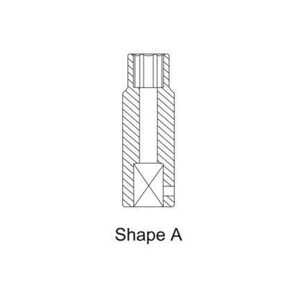 Technical line drawing labeled “Shape A” showing the cross-sectional internal design of a Chicago Pneumatic S419x21MFETW impact socket, detailing the drive structure and wall geometry for precision fit. Get it at Wrenchers.com.