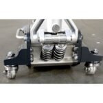 Front view of the Ranger RFJ-4000AL floor jack highlighting its dual-spring return system and rugged aluminum frame
