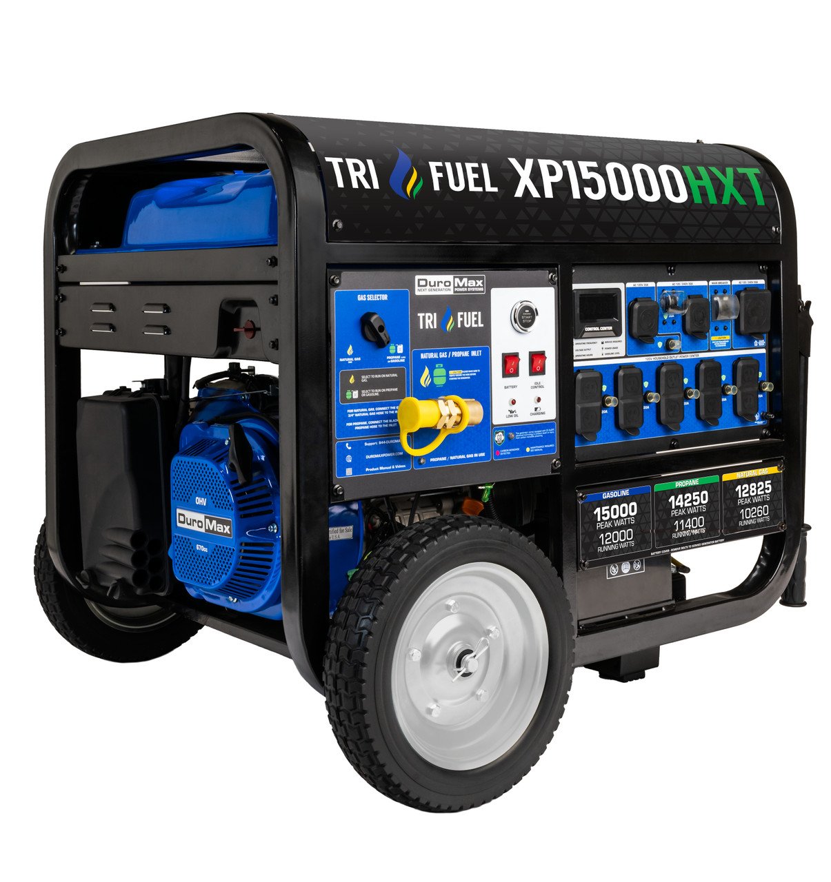 DuroMax Power Equipment DuroMax XP15000HXT 12000W Electric Start Tri-Fuel Portable Generator w/CO Alert DuroMax Power Equipment DuroMax XP15000HXT 12000W Electric Start Tri-Fuel Portable Generator w/CO Alert product image