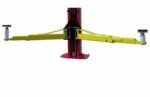 Set of yellow telescoping lift arms attached to a red in-ground lift housing, shown fully extended for vehicle support