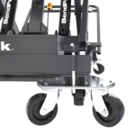 Close-up of the heavy-duty locking casters on the BendPak EVS3000 mobile lift table (SKU 5175611), designed for smooth shop mobility and stable positioning during EV battery and component removal