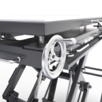 Adjustable screw jacks on the BendPak EVS3000 lift table (SKU 5175611) allow fine leveling of EV battery packs and heavy components for precise alignment during service