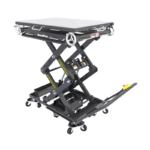 BendPak EVS4500 mobile scissor lift shown raised with wide platform support, ideal for EV battery packs and heavy assemblies.