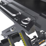 Integrated utility trays on the BendPak EVS4500 mobile scissor lift offering convenient storage for tools and hardware during service work.
