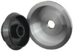 Close-up of Haweka truck wheel balancing cone kit with black rubber cone and machined metal spacer