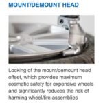 Mount and demount head with locked offset for maximum cosmetic protection of alloy wheels