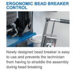 Ergonomic bead breaker control lever designed for safe, easy bead breaking without straddling the machine