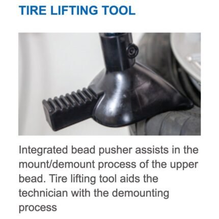 Integrated tire lifting tool with bead pusher assisting upper bead mount and demount operations