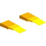 Pair of low-profile yellow steel approach ramps designed for smooth vehicle entry onto a four-post alignment lift