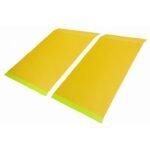 Set of wide yellow approach ramps for four-post automotive alignment lifts, shown on a white background