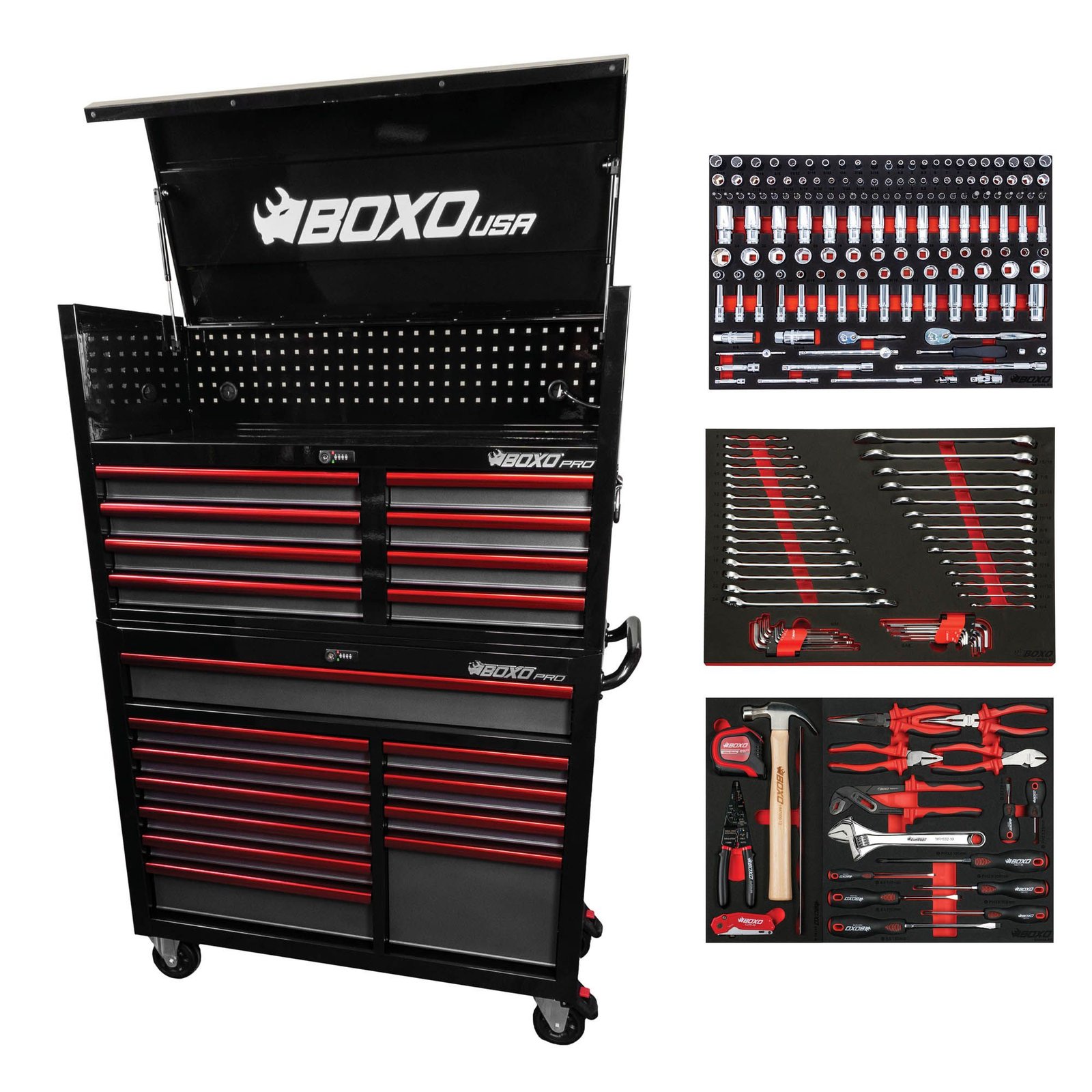 45" Pro Series Toolbox,Top and Bottom with Master Tool Set BoxoUSA 45-inch Pro Series loaded tool box combo with top and bottom cabinets