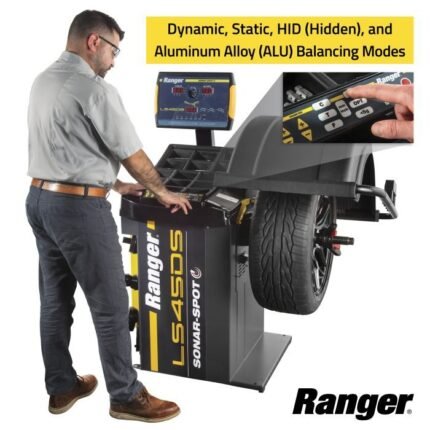 Ranger LS45DS wheel balancer with dynamic, static, hidden, and ALU balancing modes for precision service.