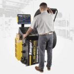 Rear operator view of Ranger LS45DS wheel balancer during active shop use.