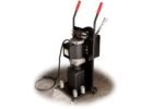 MaxJax mobile power unit cart with dual handles, hydraulic pump, quick connects, and caster wheels for portable lift setups.