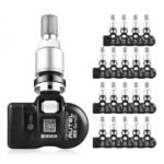 Set of 20 Autel MX-Sensor programmable universal TPMS sensors with metal valve stems arranged neatly in rows – Get it at Wrenchers.com today