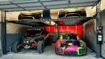 Real-world installation of the BendPak PL-12000DP parking lift (SKU 5175547) showing how this four-post system doubles vehicle capacity in confined garages, perfect for collectors, home builds, and commercial parking layouts.