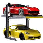 Lower left view of the BendPak PL-6000DC parking lift designed to stack vehicles vertically and maximize storage in tight residential or commercial garages. SKU 5175427