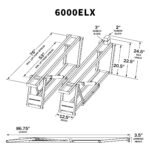Detailed dimensions diagram for the QuickJack 6000ELX showing lift point spread, max height, lowered height, and frame length. Designed for extra-long wheelbases and 6,000-lb capacity. SKU 5175650.