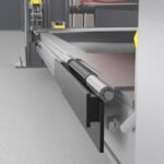 Side view of ramp receiver brackets installed on BendPak four-post lift runway with APEX ramp attached